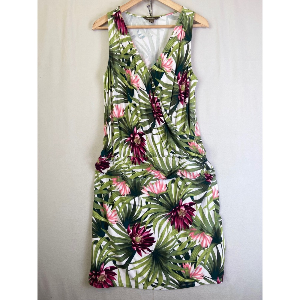 Tommy Bahama Tropical Floral Surplice V-Neck Sleeveless Sheath Dress M Resort